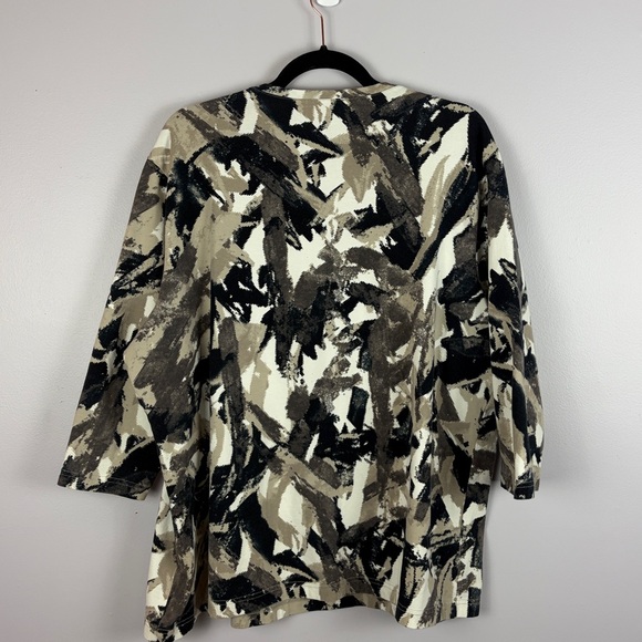 Gerry Weber Casual Abstract Embellished Long Sleeve Cotton Top Size 18 Black Tan - Picture 12 of 14